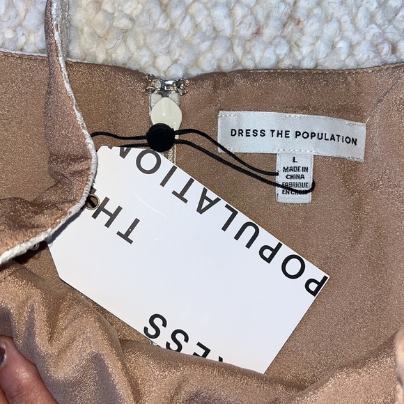 Dress The Population Cadence Sequin Floral Lace Cocktail Dress Off-White Nude L - Picture 10 of 12